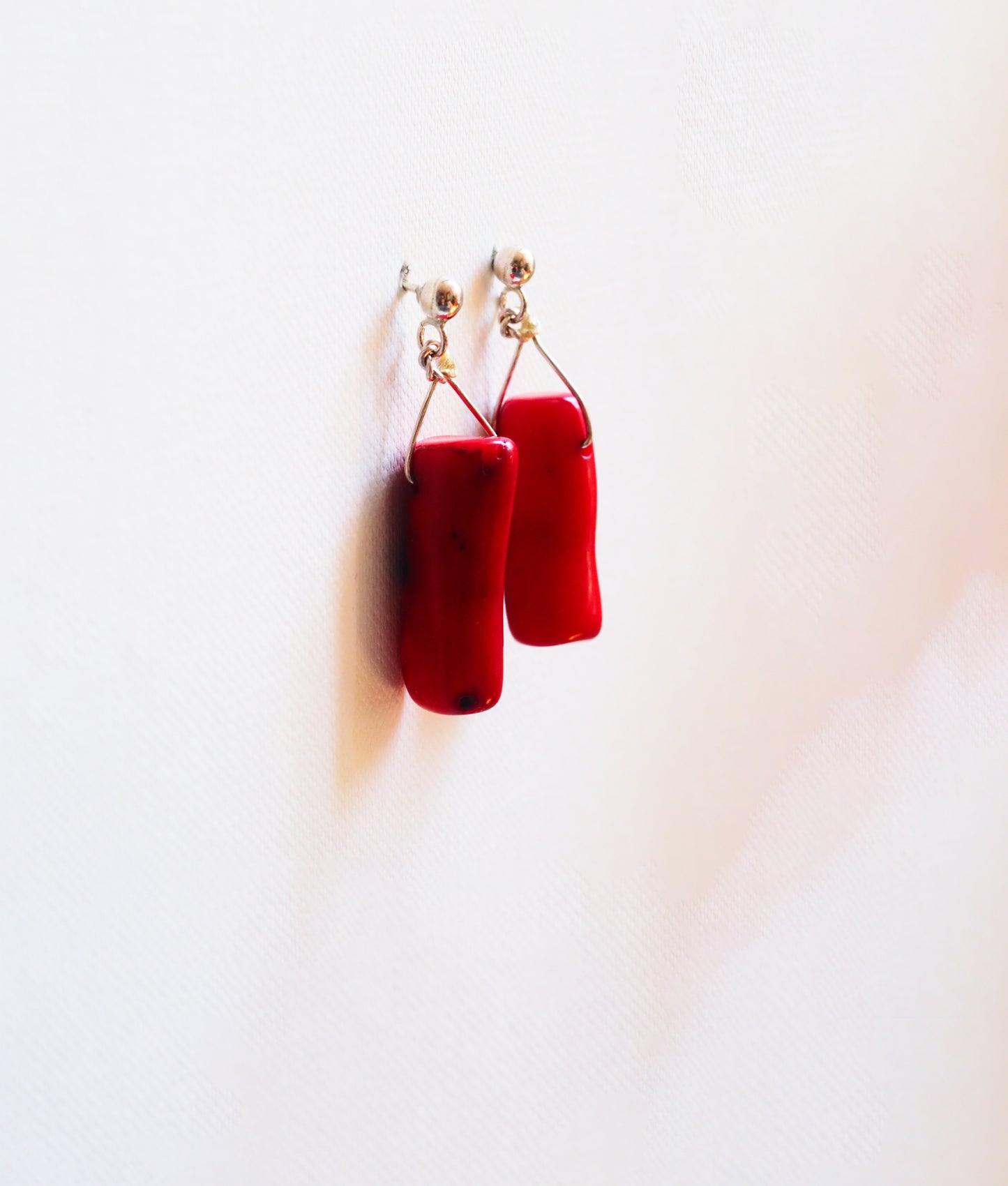 Coral and Silver Drop Earrings by JANI