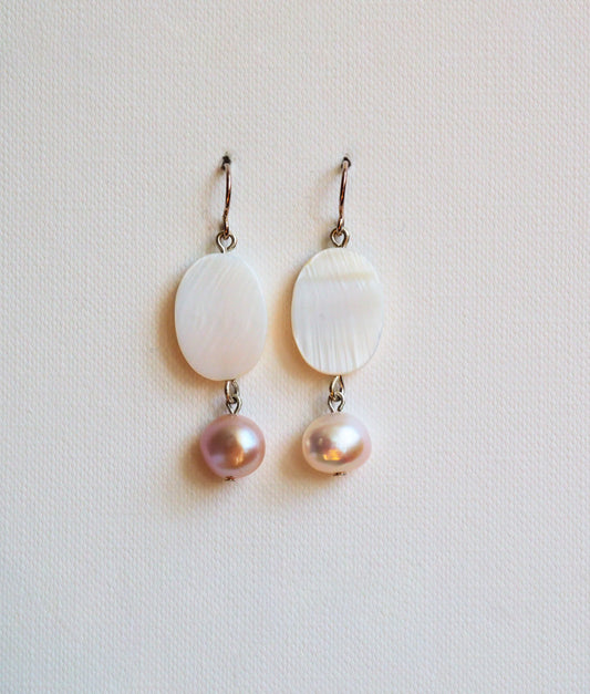 Freshwater Pearl, Nacre and Silver Earrings by JANI