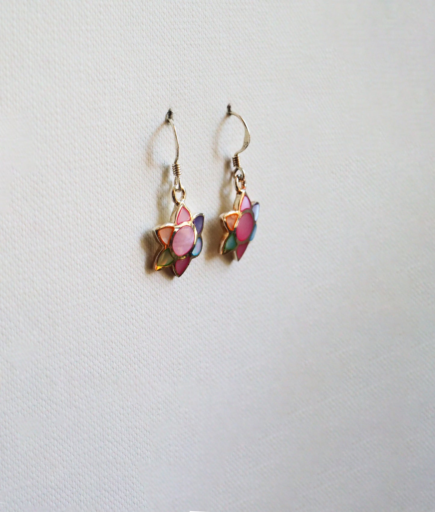 Mother-of-Pearl Flower, Silver frame Drop Earrings by JANI