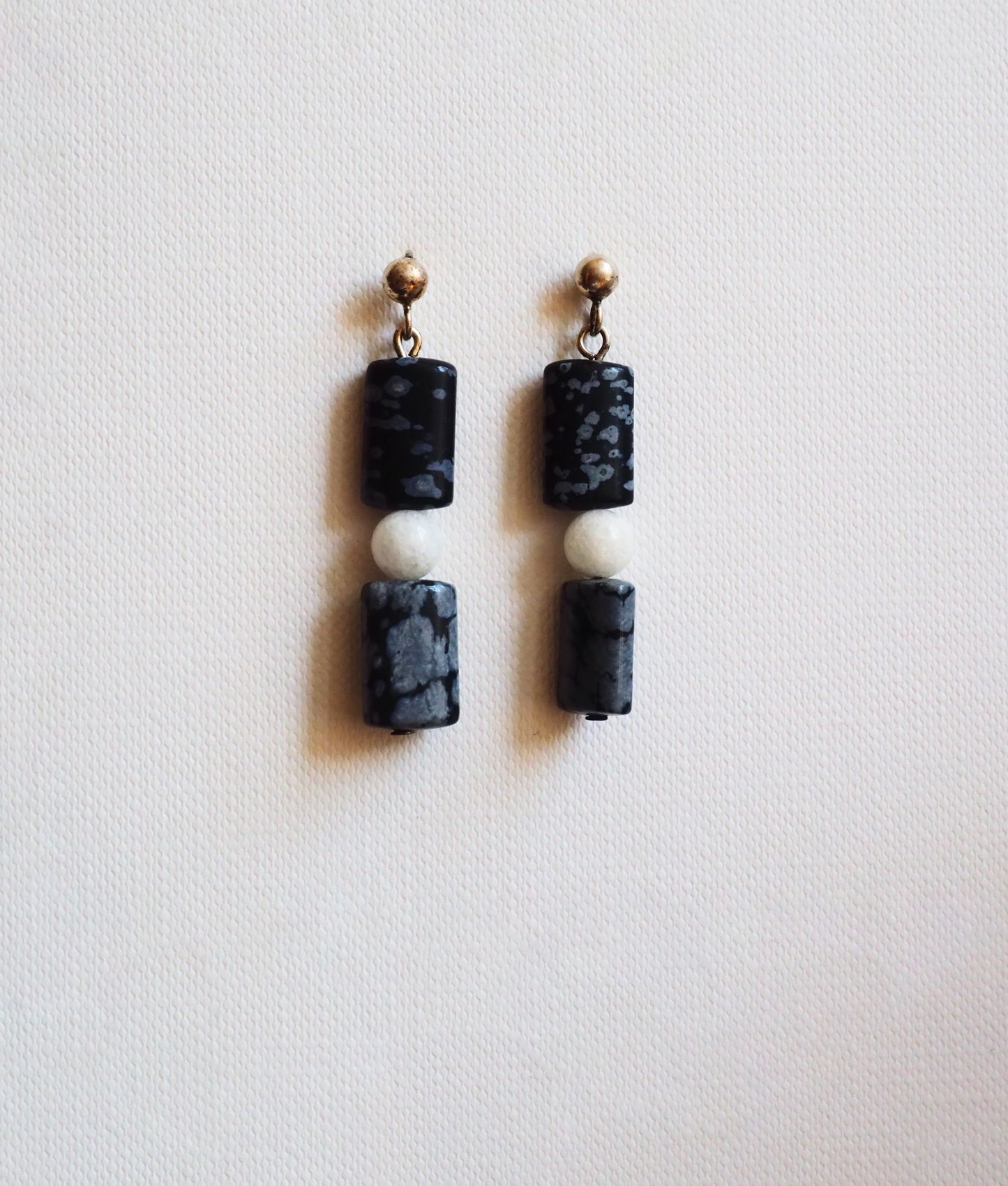 Snowflake Obsidian, Howlite and Silver Earrings by JANI