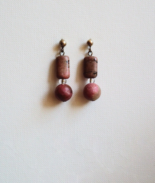 Rhodonite, Pink Jasper and Silver Earrings by JANI