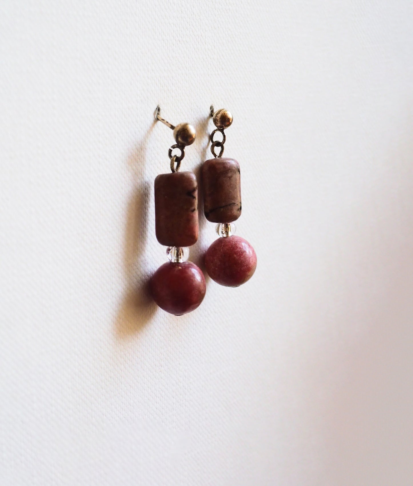 Rhodonite, Pink Jasper and Silver Earrings by JANI