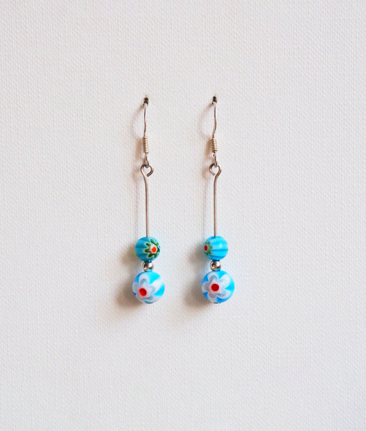 Blue Murano Glass and Silver Drop Earrings by JANI