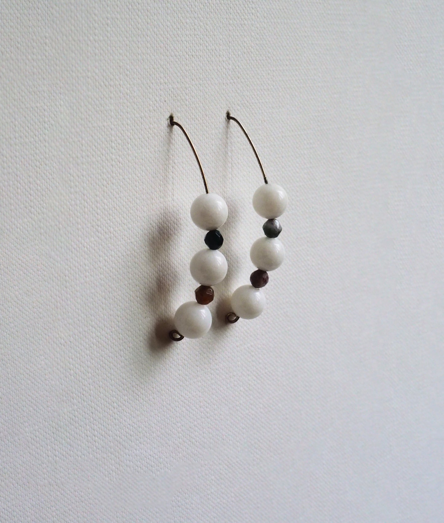 White Jade, Jasper and Silver Earrings by JANI