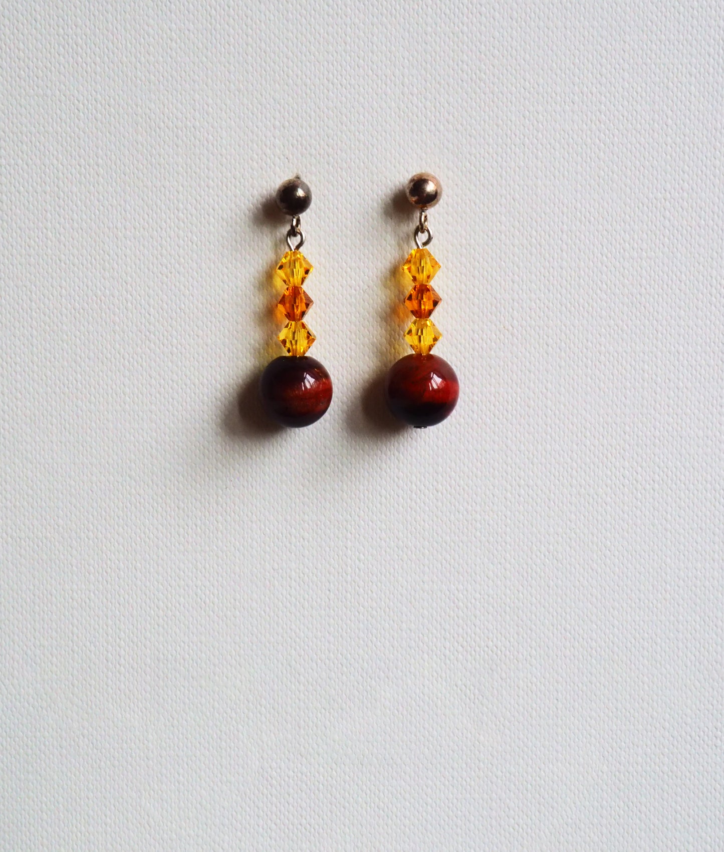 Tiger's Eye, Swarovski and Silver Drop Earrings by JANI