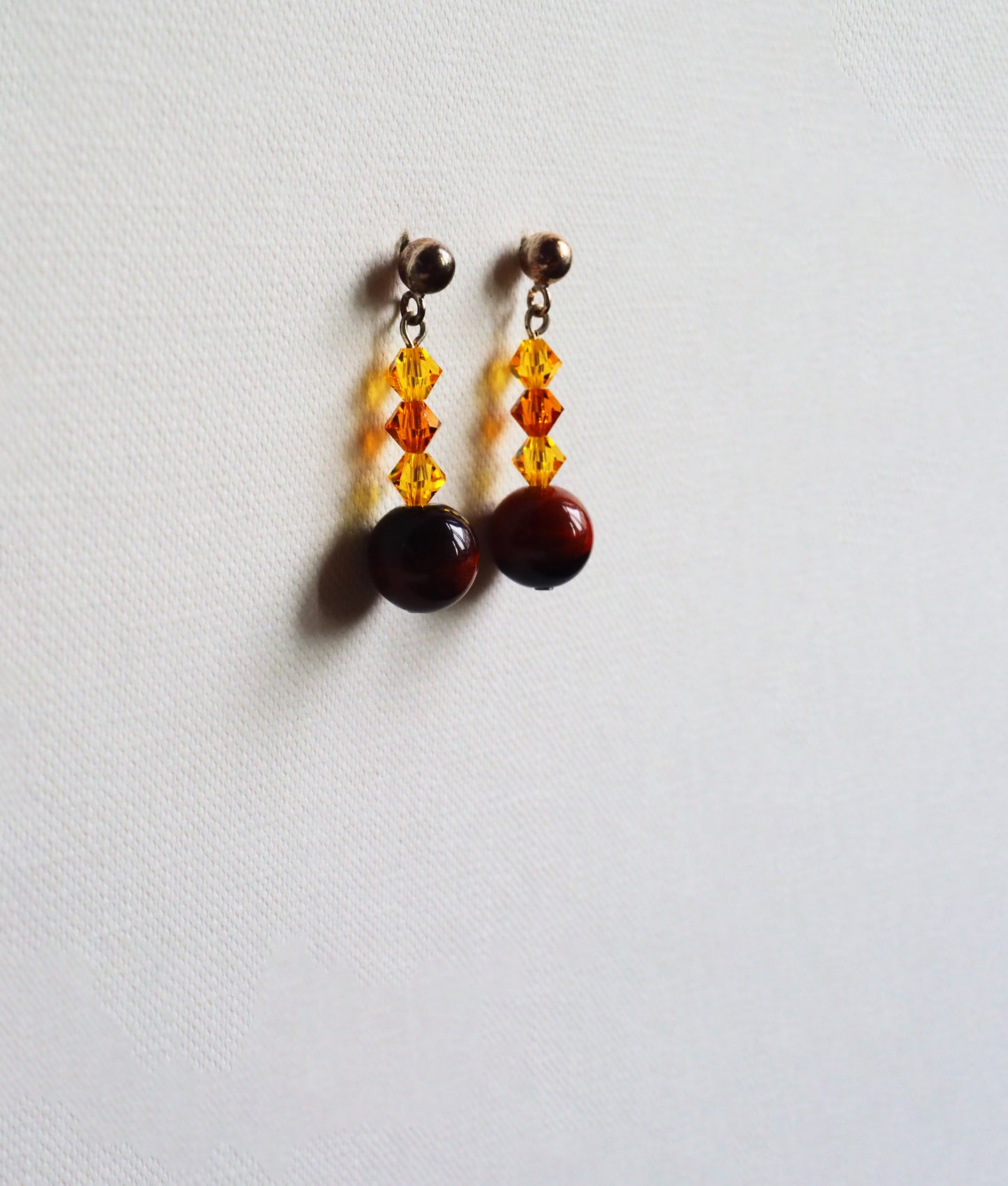 Tiger's Eye, Swarovski and Silver Drop Earrings by JANI