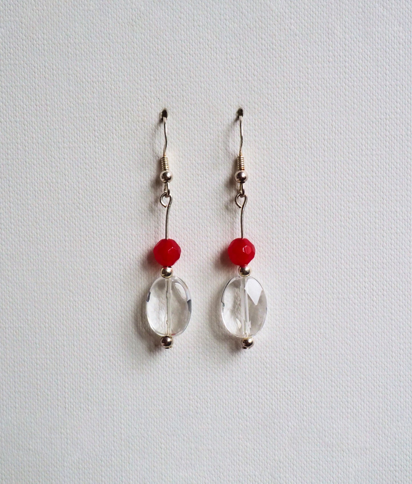 Red Agate, Quartz and Silver Drop Earrings by JANI