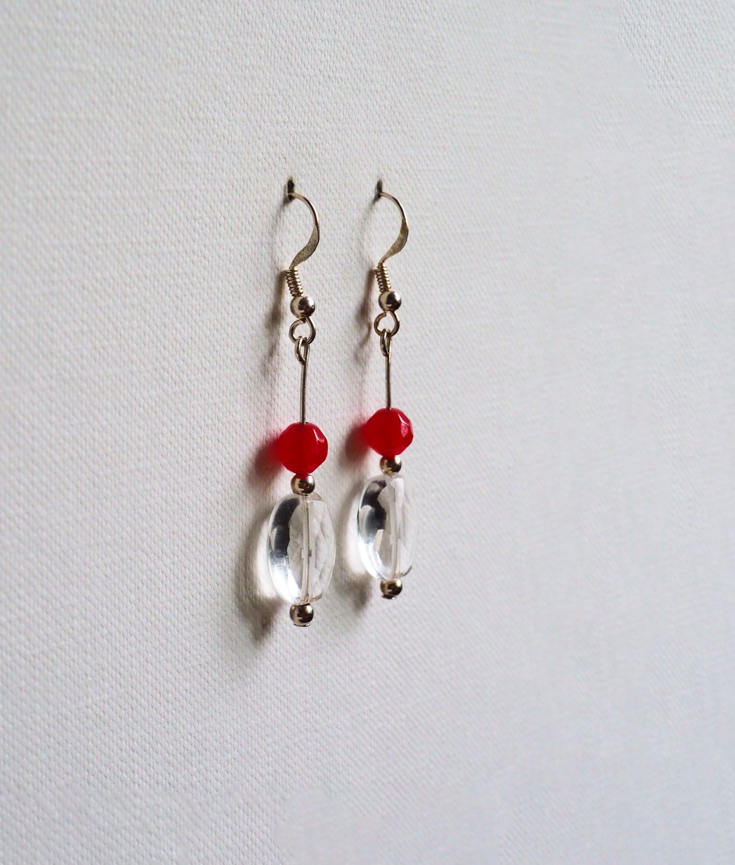 Red Agate, Quartz and Silver Drop Earrings by JANI