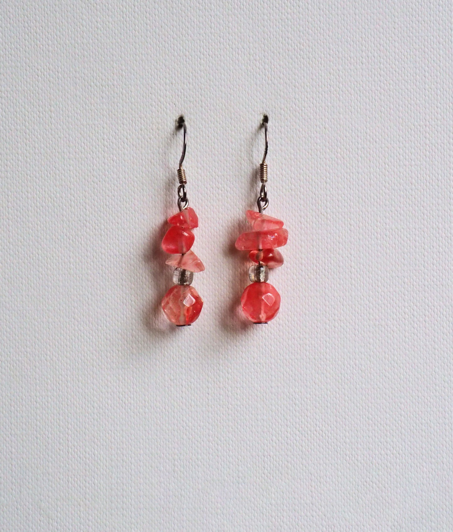 Cherry Agate and Silver Blossom Earrings by JANI