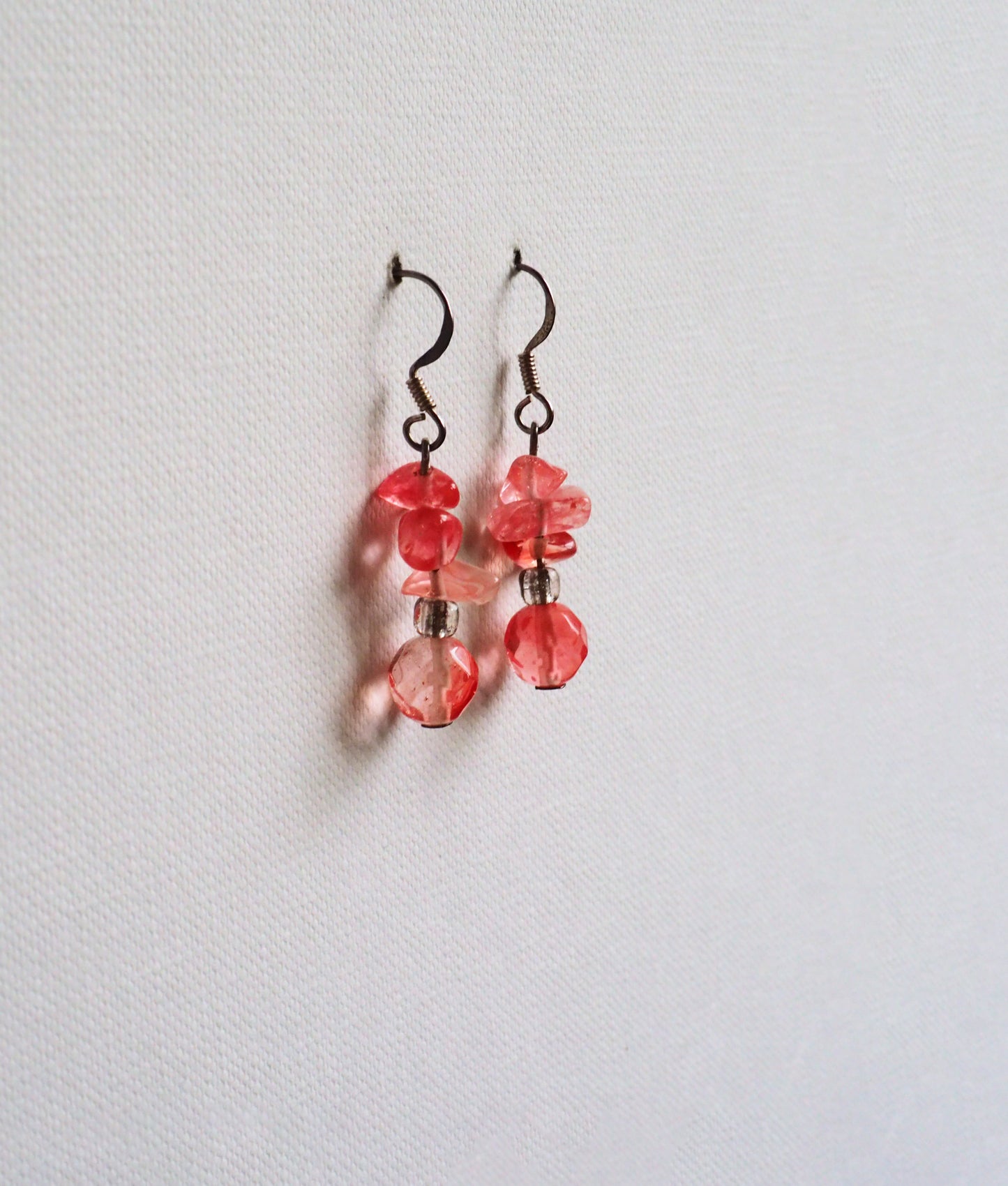 Cherry Agate and Silver Blossom Earrings by JANI