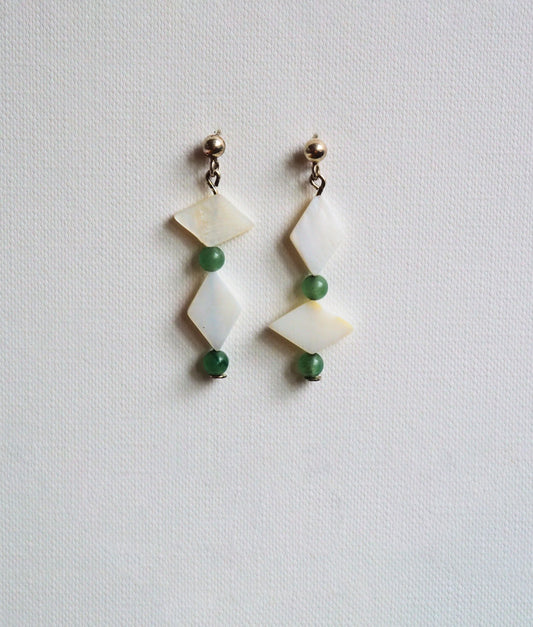 Mother-of-Pearl, Jade and Silver Earrings by JANI