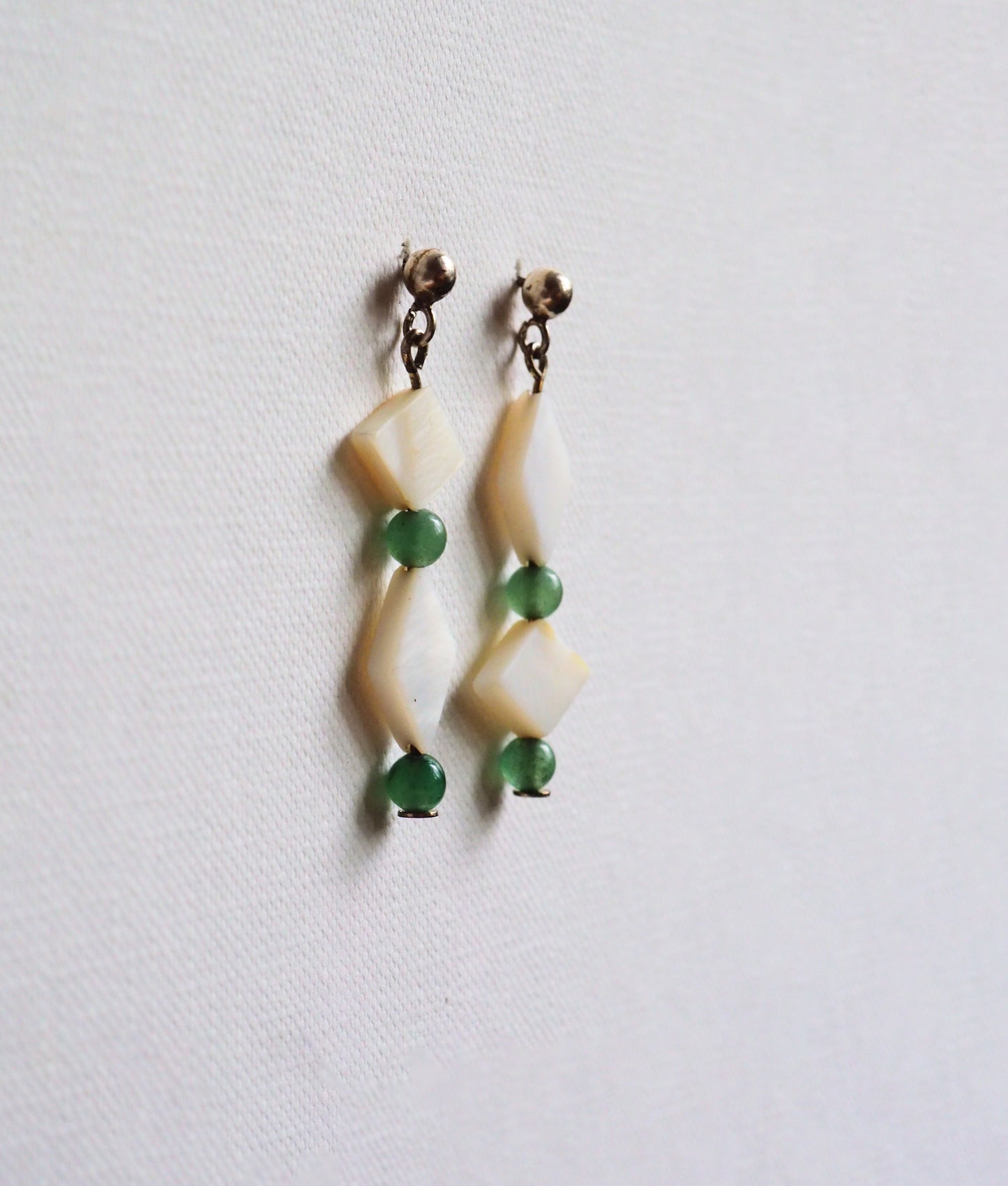 Mother-of-Pearl, Jade and Silver Earrings by JANI