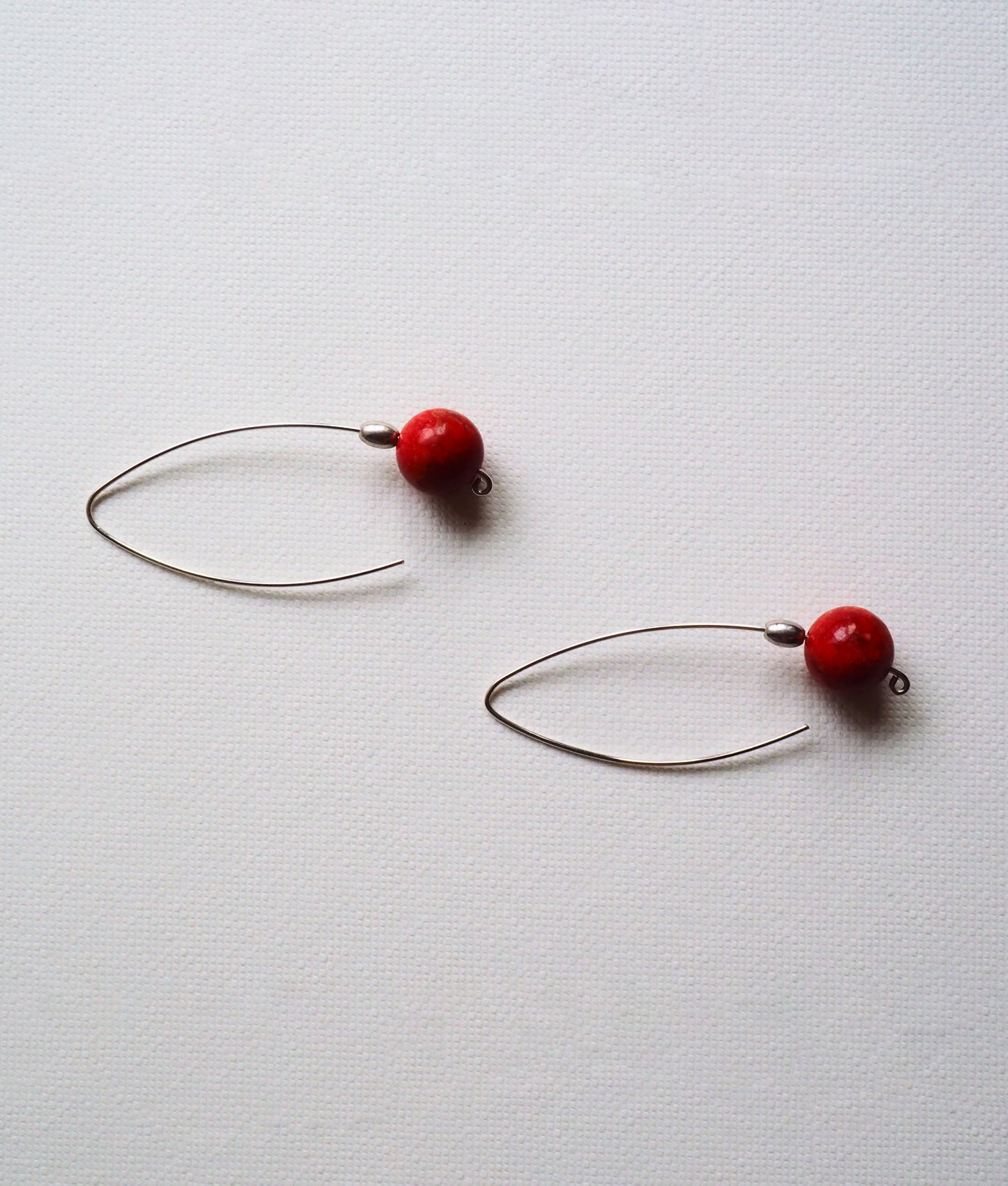 Coral Dust Beads and Silver Drop Earrings by JANI