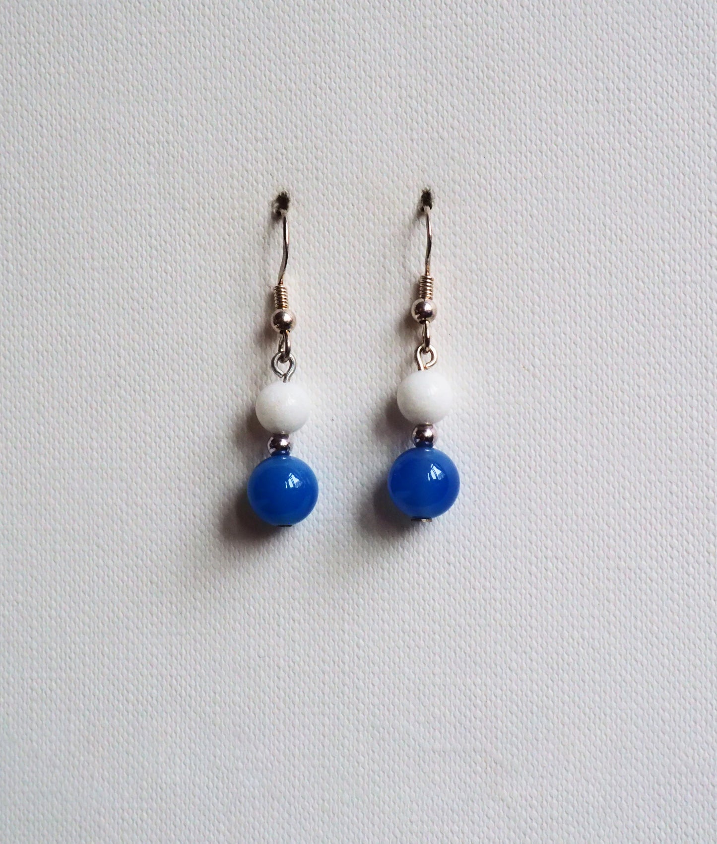 White Jade, Blue Agate and Silver Earrings by JANI