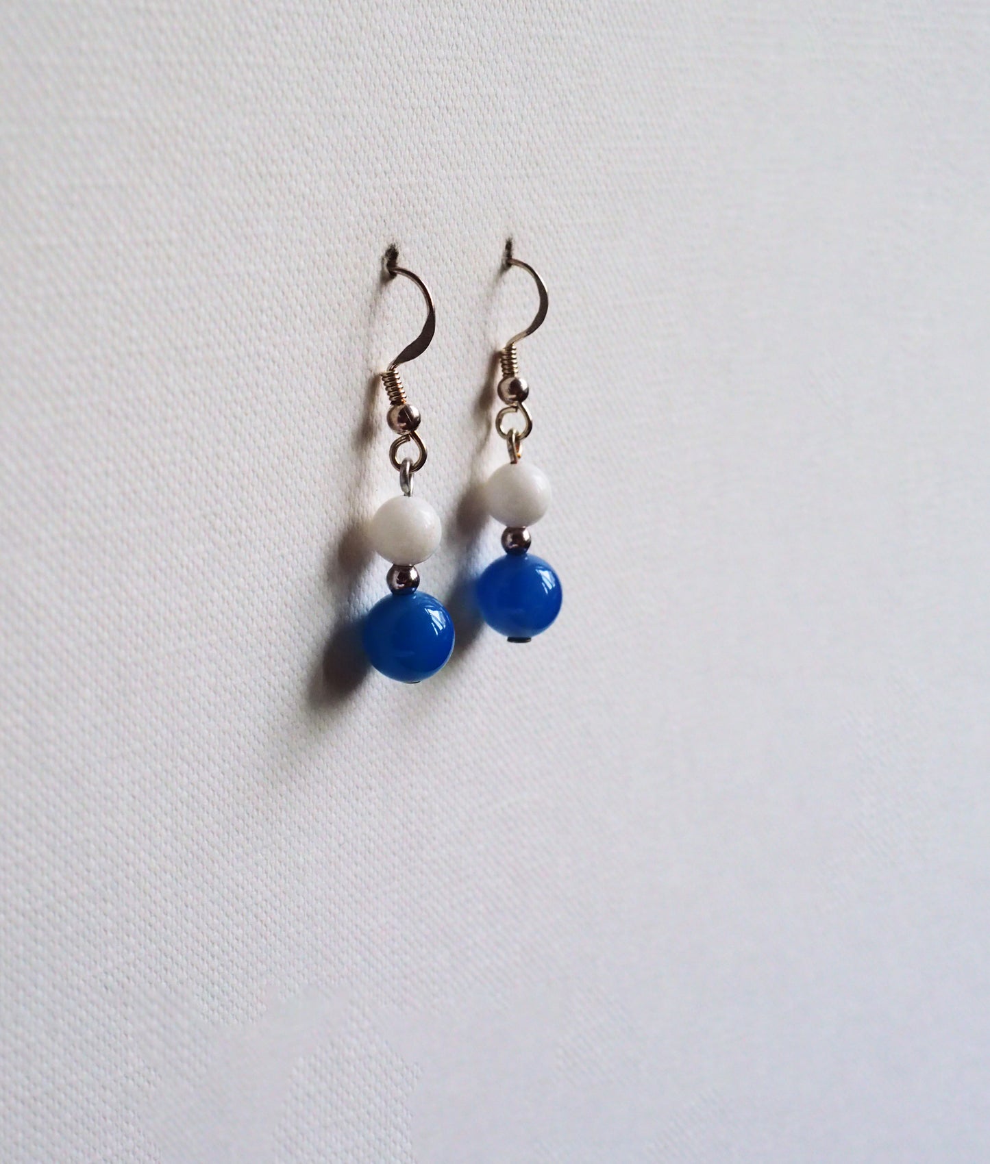 White Jade, Blue Agate and Silver Earrings by JANI