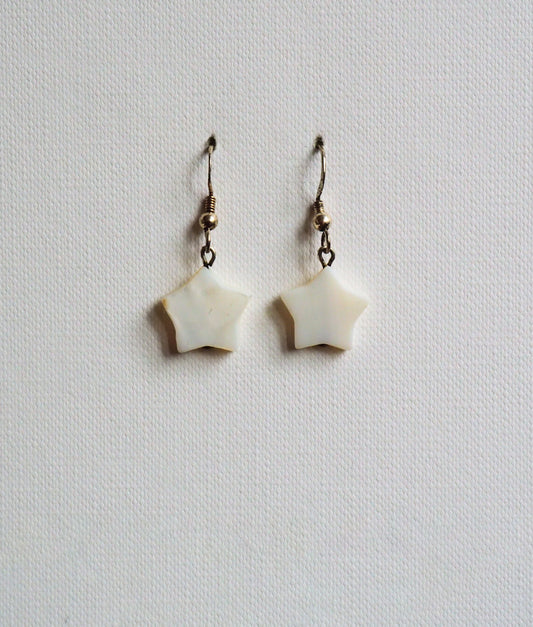 Mother-of-Pearl Star and Silver Drop Earrings by JANI