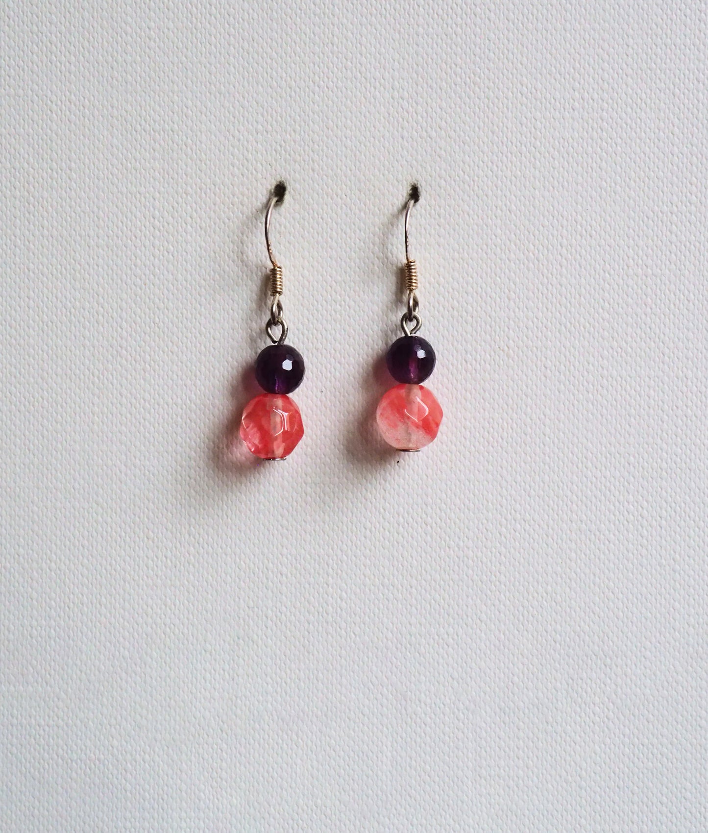 Amethyst, Cherry Agate and Silver Earrings by JANI