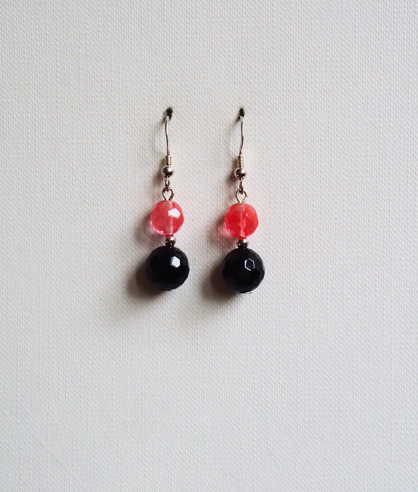 Onyx, Cherry Agate and Silver Earrings by JANI