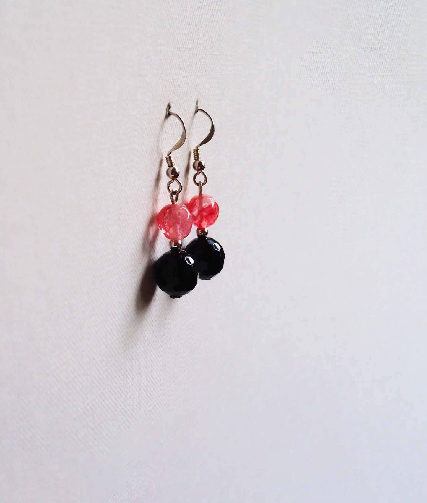 Onyx, Cherry Agate and Silver Earrings by JANI