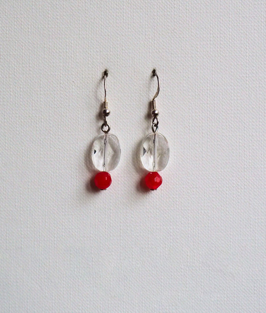 Quartz, Red Agate and Silver Earrings by JANI