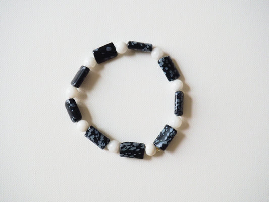 Snowflake Obsidian and White Jade Bracelet by JANI