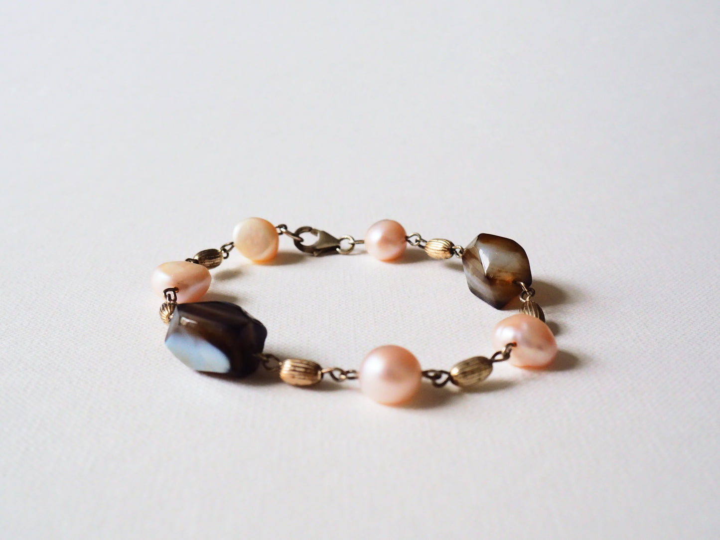 Freshwater Pearl, Agate and Silver Chained Bracelet by JANI