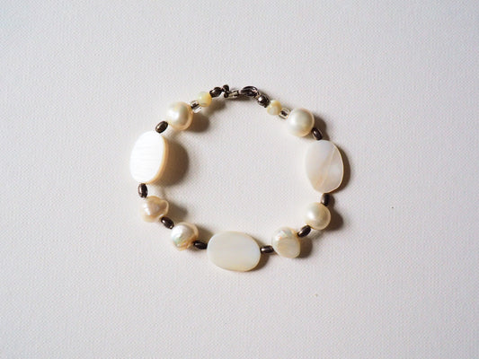 Freshwater Pearl and Mother-of-Pearl Bracelet with Silver Accents