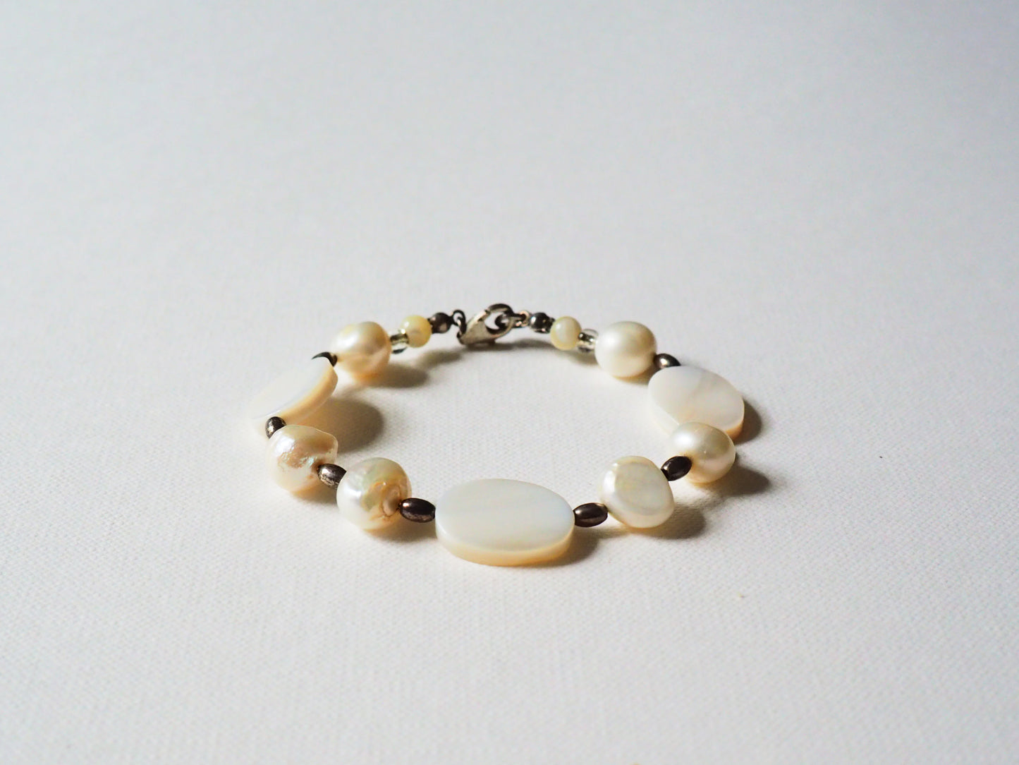 Freshwater Pearl and Mother-of-Pearl Bracelet with Silver Accents