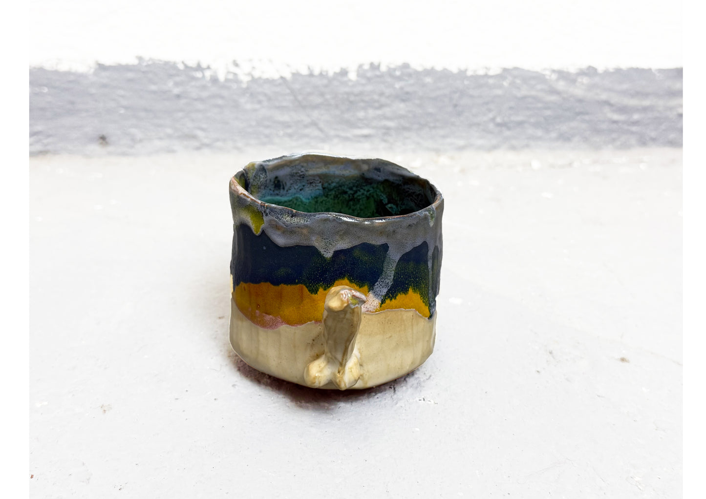 Ceramic D Cup Blue-Yellow-Beige by MAXIMILIAN GUTMAIR