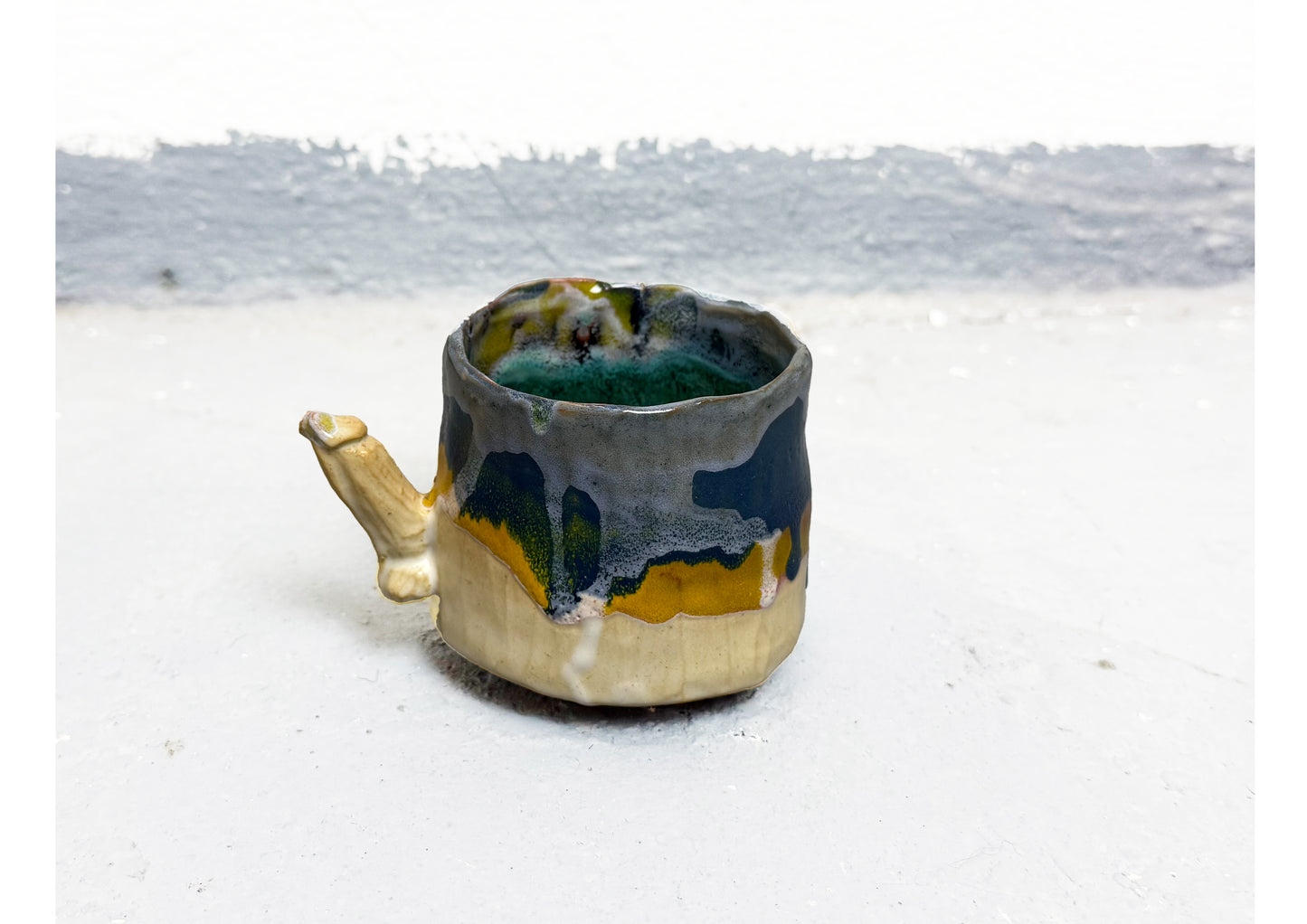 Ceramic D Cup Blue-Yellow-Beige by MAXIMILIAN GUTMAIR