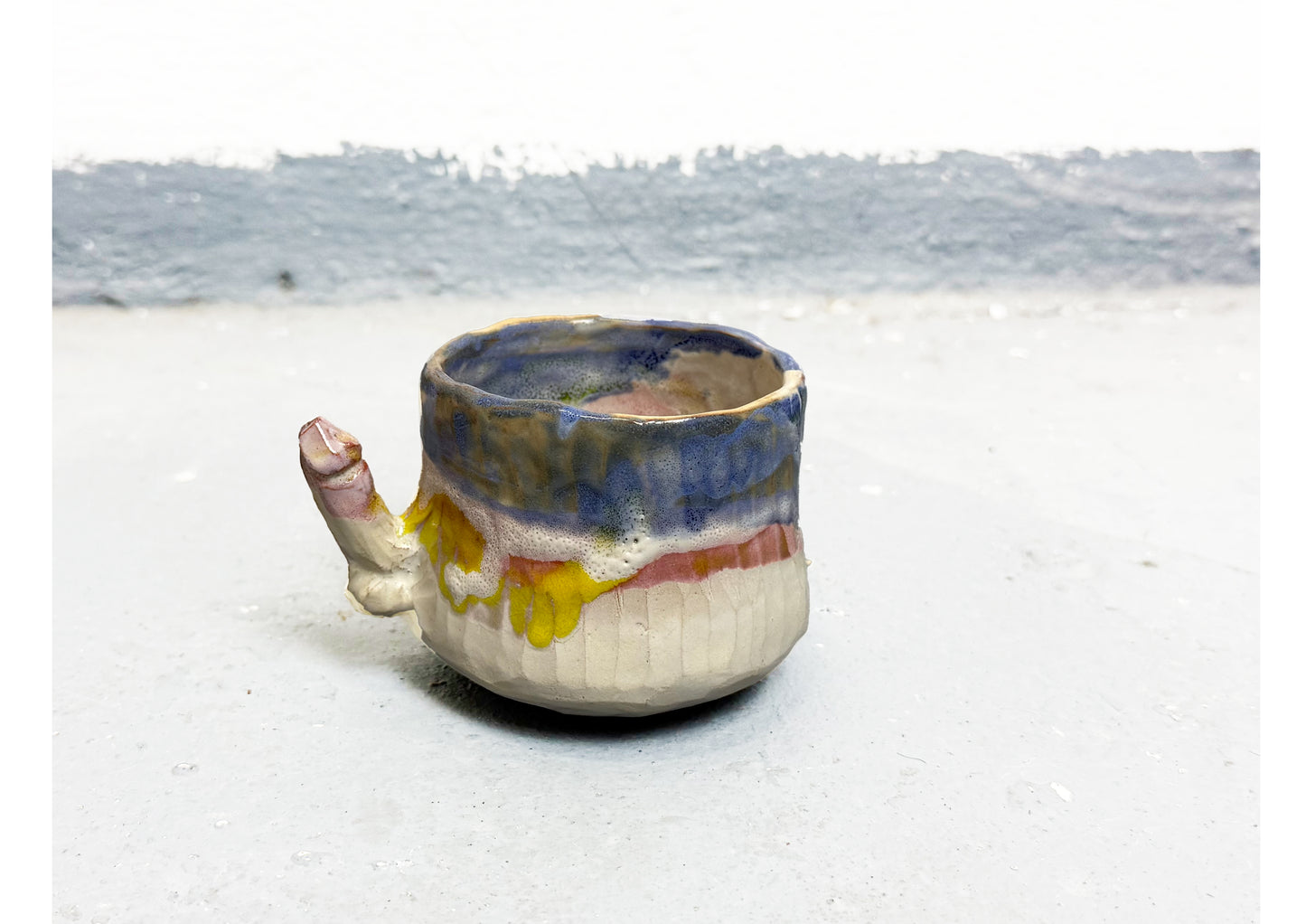 Ceramic D Cup Blue-Yellow-Pink-White by MAXIMILIAN GUTMAIR